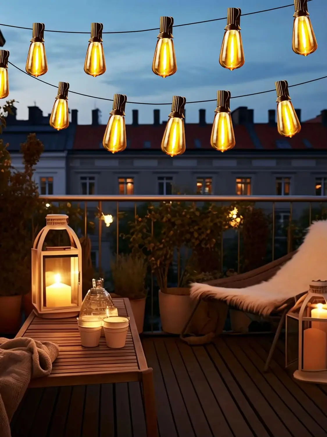 Aiopp ST38 Solar-LED-Lichterkette für den Außenbereich mit Fernbedienung, 4 Helligkeitsstufen, wasserdicht, bruchsicher, E12-Sockelbirnen, hängende Feenlampe für Terrasse, Garten, Party