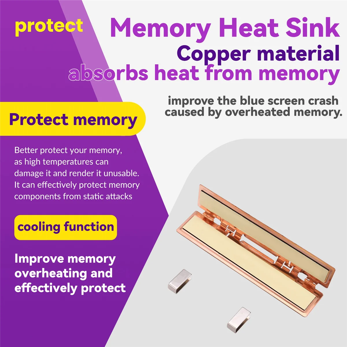 BNGF-2Pcs Pure Copper RAM Heatsink Radiator for Ram Memory Cooler Cooling Heat Sink Desktop Memory Radiator DDR2 DDR3 DDR4