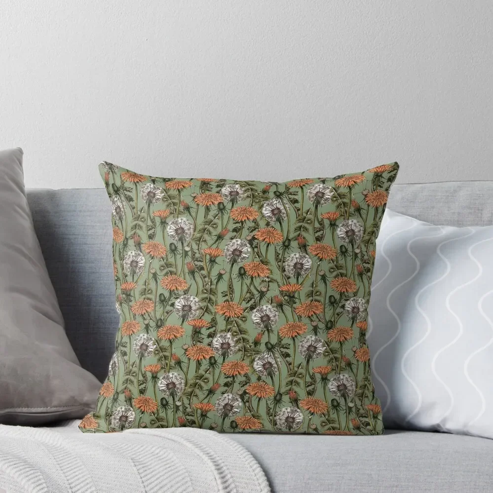 

Sage green floral botanical design dandelion and orange flowers Throw Throw Pillow pillow cover luxury Sofas Covers pillow