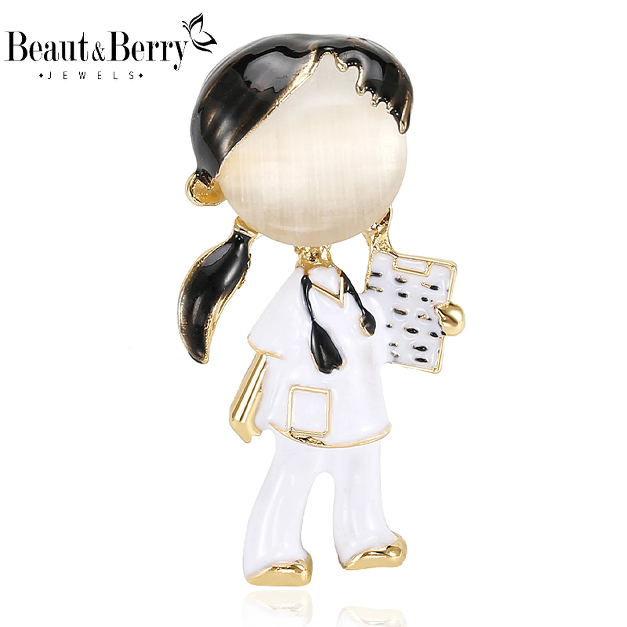 

Beaut&Berry Classic Enamel Nurse Brooches for Women Medical Character Pins Casual Party Accessories New Gifts Friends Decoration