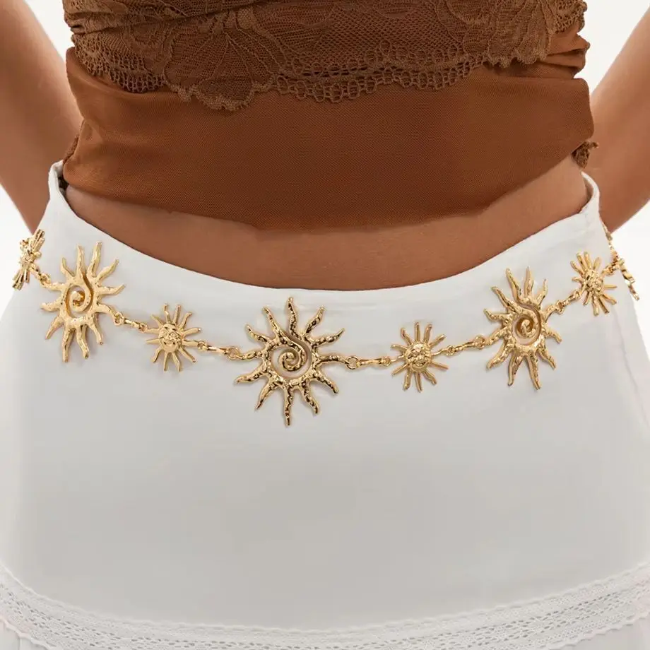 SHIXIN Bohemian Creative Metal Sunflower Belly Waist Chain for Women Fashion Sexy Gold Color Dress Chain Body Jewelry Accessory