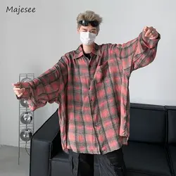 Long Sleeve Plaid Shirts Men Spring Autumn Loose Korean Fashion Coats High Street Hipster Streetwear Outwear Casual Couples Chic