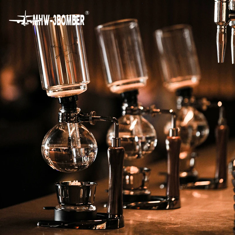 

MHW-3BOMBER Siphon Coffee Maker Pots Vintage Handle Syphon Coffee Maker Set Vacuum Glass Espresso Siphon Pot Chic Cafe Kettle