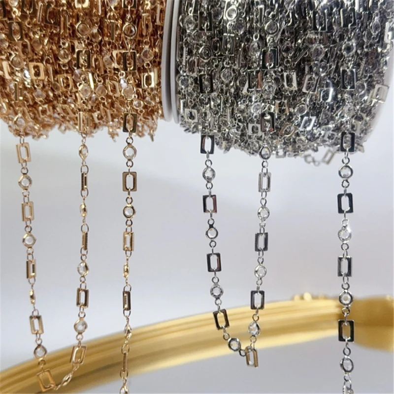 1 Meter New Fashion White Crystal Square Beads Link Chains For DIY Jewelry Making Tassel Chain Garment Crafts Accessories