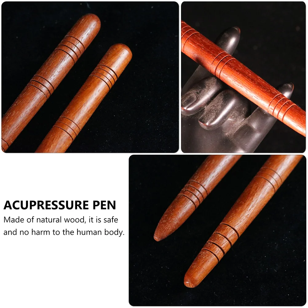 2Pcs Acupressure Massage Tools Lightweight Easy Carry Natural Wooden Material Ideal for Music Time Relief Acupressure Pen