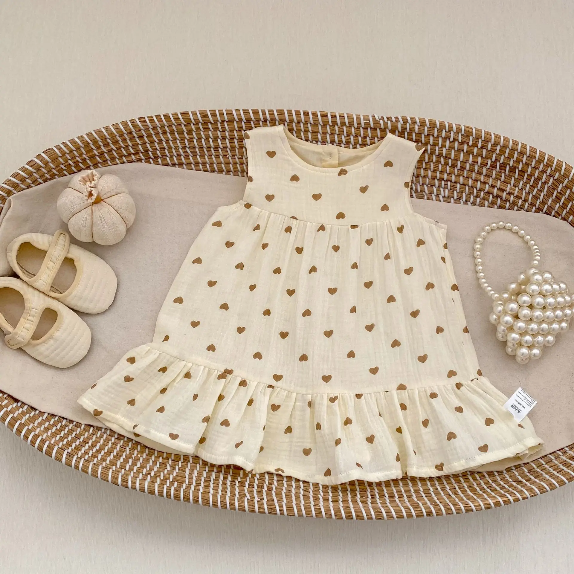 

2026 Summer New Baby Girl Sleeveless Dress Cute Infant Heart Print Vest Dress Girls Princess Dress Cotton Toddler Clothes