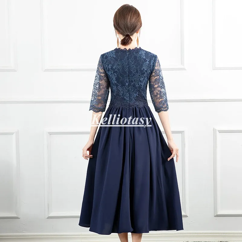 Plus Size Mother of The Bride Dress With Half Sleeves Tea Length Mother Dresses For Wedding Party