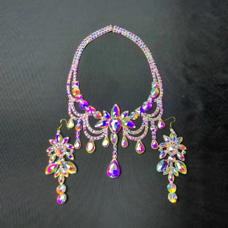 Customized Bellydance Necklace Earring Set Latin Modern Dance Jewelry Versatile Earrings Neck Accessories Samba Carnival Costume