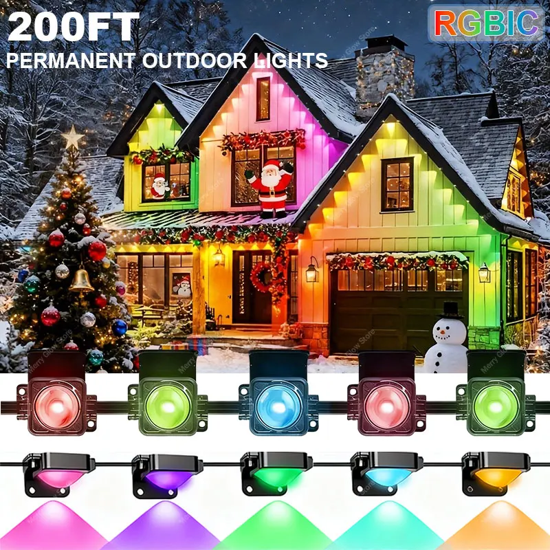 200ft 150ft 100ft الدائم في الهواء الطلق الذكية الطنف أضواء الذكية RGBIC أضواء الموسيقى مزامنة تأثيرات الضوء الديناميكي لديكور العطلات #1