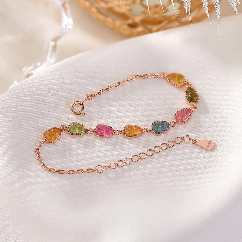 

TIMESWIND Exquisite Multi-color Tourmaline Lucky Gourds Women S925 Bracelet with Certificate
