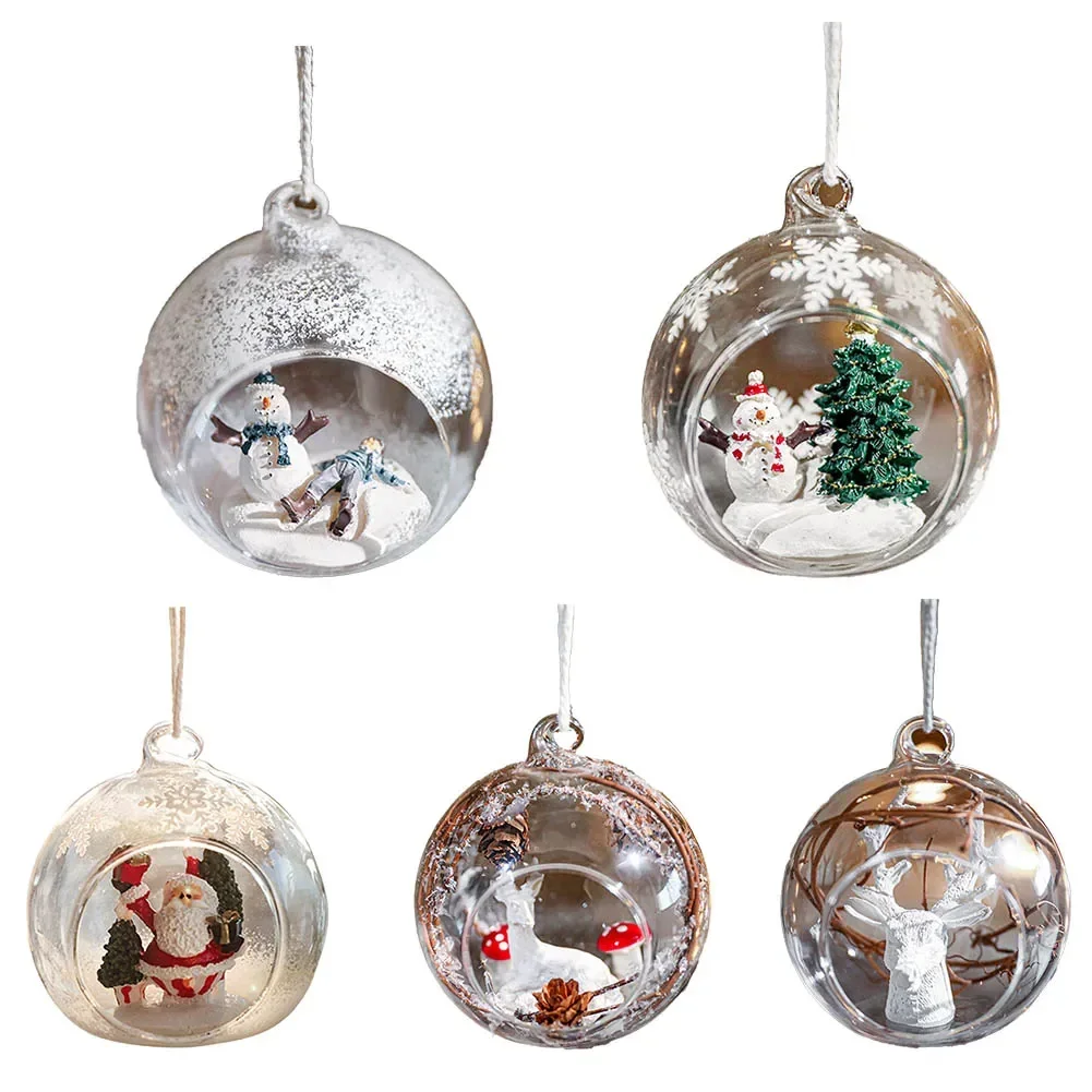 9x9cm Glass Christmas BallsTransparent Glass Candle Holder Hanging Glass Ball For Home Christmas Ornament