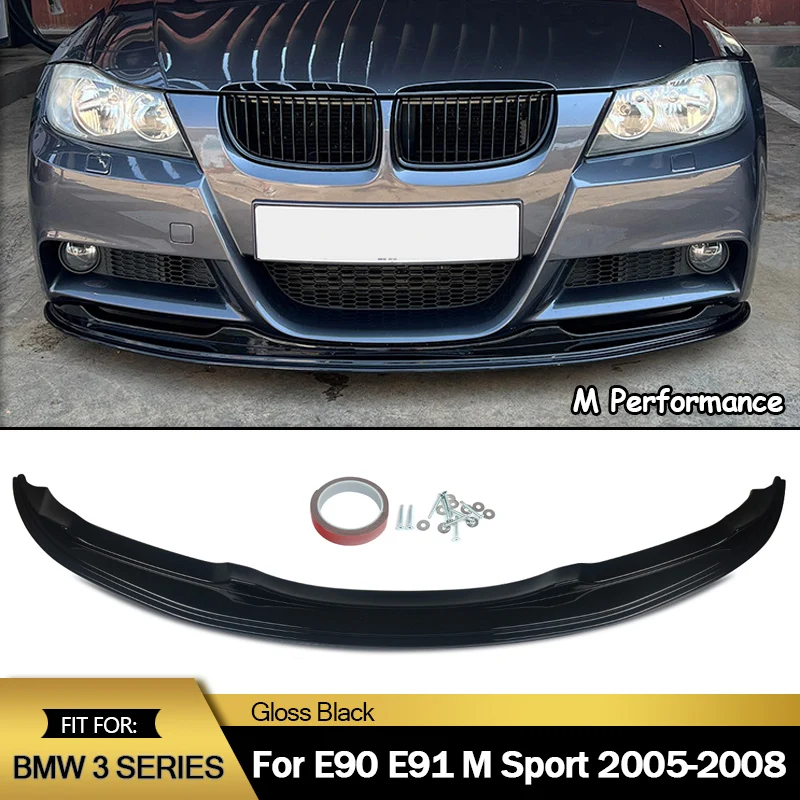 For 2005-2008 BMW 3 Series E90 Saloon E91 Estate M Sport M-Tech Front Bumper Protection Splitter Lip Gloss Black Pre-LCI