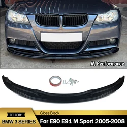 For 2005-2008 BMW 3 Series E90 Saloon E91 Estate M Sport M-Tech Front Bumper Protection Splitter Lip Gloss Black Pre-LCI