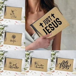 Rise Up and Pray Pattern Zipper Makeup Bag Christianity Element Travel Cosmetics Bag Jesus Pencil Case School Organizer for Pens