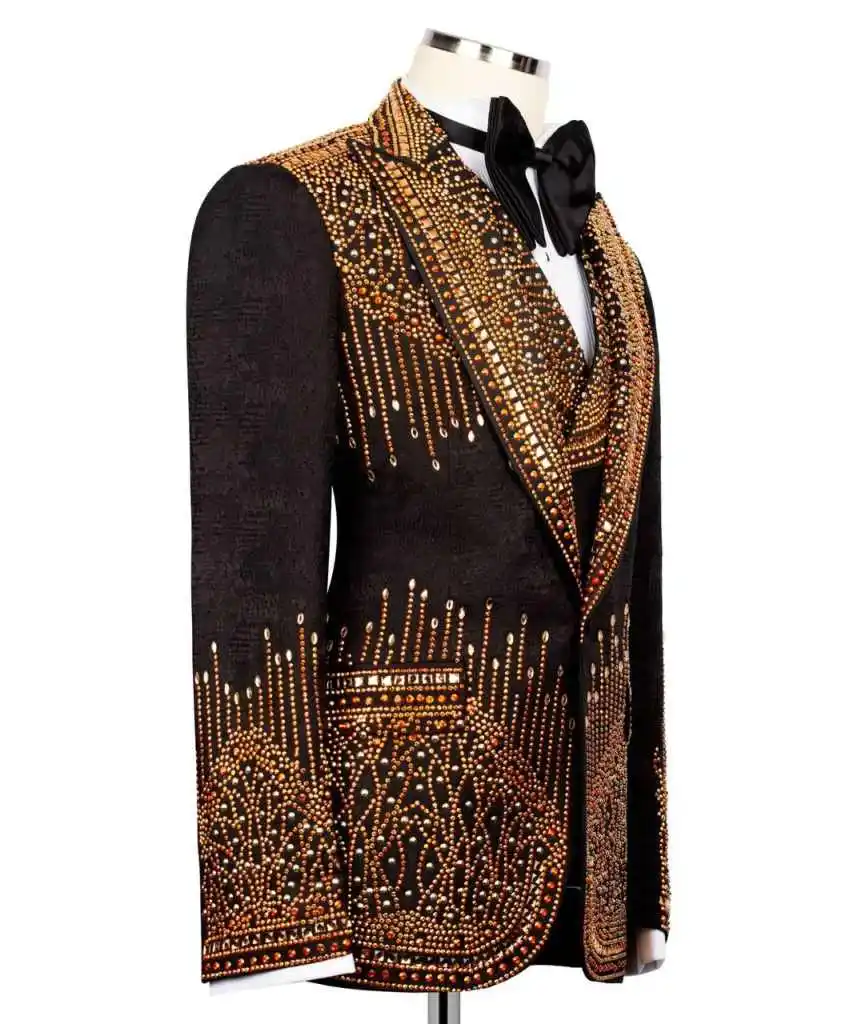 الدعاوى الرجالية الفاخرة خرز كريستالي سليم صالح الزفاف العريس البدلات الرسمية بلغت ذروتها التلبيب الأعمال السترة مجموعة 3 قطع مخصصة