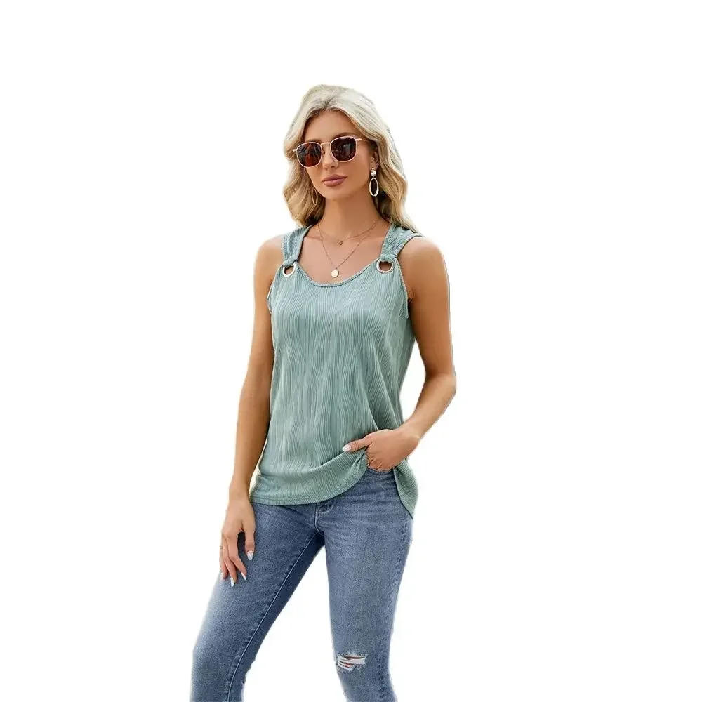 

Women Metallic Ring Wide Suspenders Vest Tank Tops Camis Tees Sleeveless Summer Daily Comfortable Casual Commuter Female T-Shirt