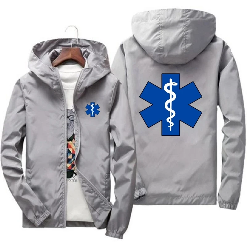 Spring and Autumn EMT ambulance printed jacket, daily casual monochrome zippered windbreaker, unisex fashion jacket