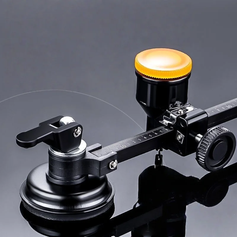Adjustable Circular Glass Cutter Strong Suction Cup 360° Rotating Wheel Auto Oiling Clear Scale for Round Hole Cutting Tool