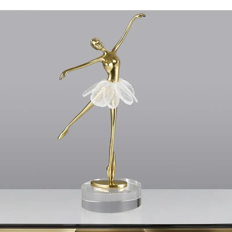 Brass Crystal Barre Dance Girl Ornaments Character Statue Display Sculpture Home Accessories Decoration Crafts Figurines Gifts