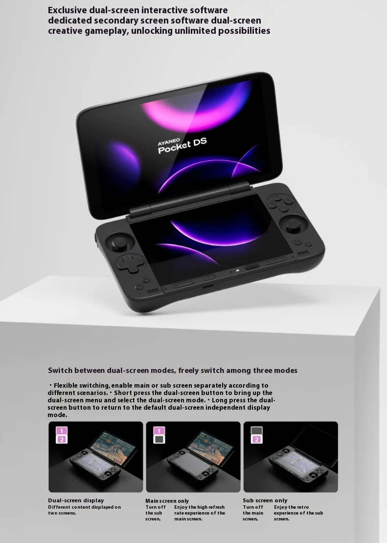 AYANEO Pocket DS Game Console 7" 1080P 165Hz OLED Screen 8000mAh Portable Android Handheld Console Dual Screen Flip Game Machine