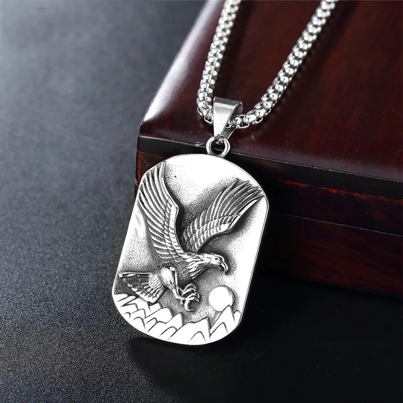 Cool Stainless Steel Eagle Pendant Necklace Punk Charm Men Eagle Wings Animal Pendant Men Fashion Jewelry Drop Shipping