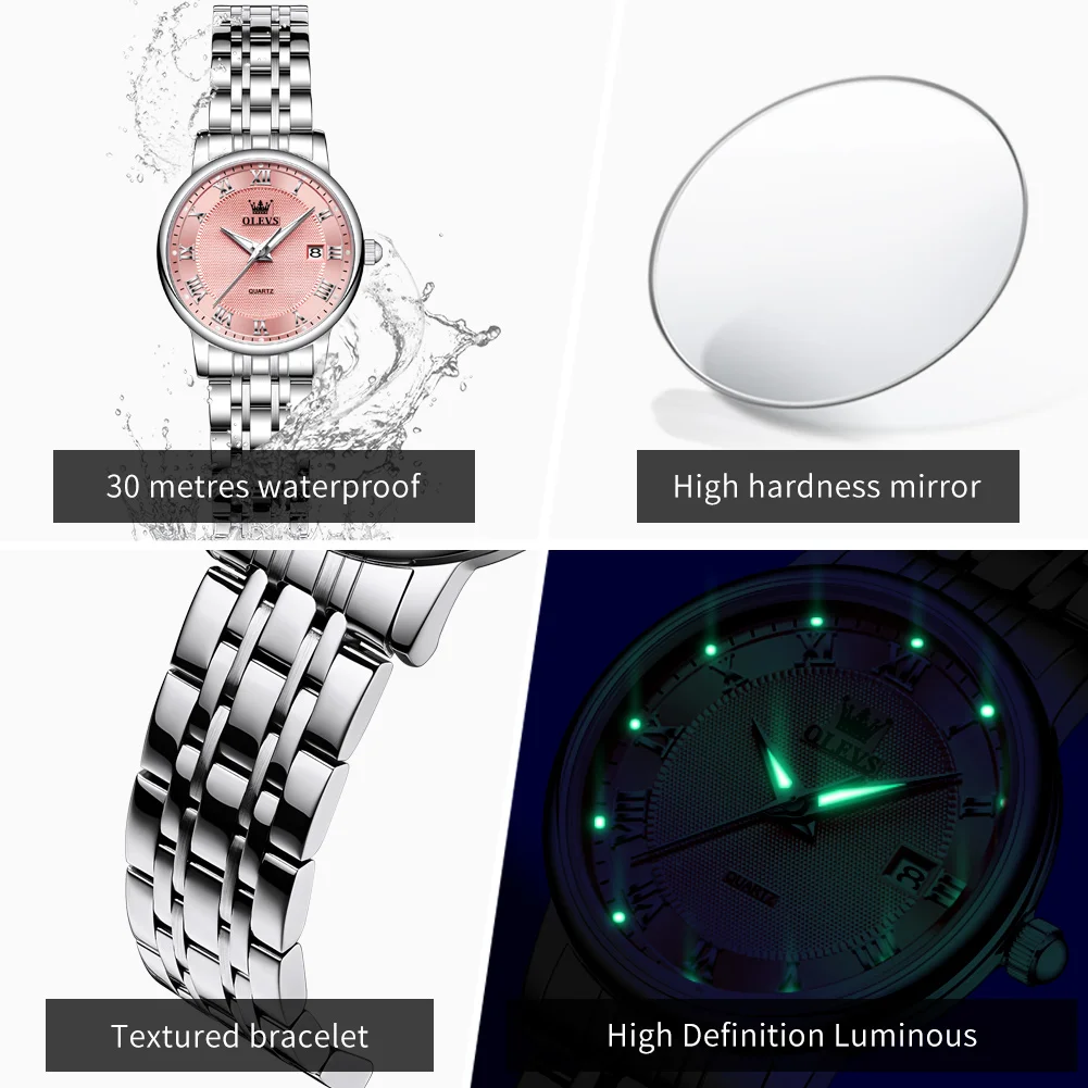 OLEVS 5611 Watch For Women Thin Case Roman Scale Date Fashion Ladies Wristwatch Simple Original Waterproof Quartz Woman Watches