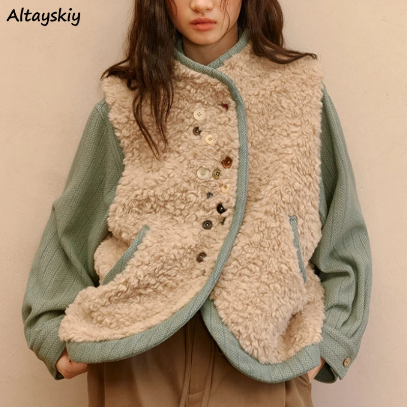 

Винтажные Жилеты для женщин, Свободные повседневные пушистые толстые Утепленные Пальто на пуговицах для осени и зимы, модные классические пальто с карманами