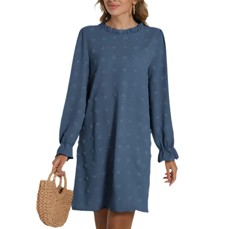 Primavera Autunno Cross-Border Donna Bubble Sve Ricamato Peloso Lungo Sve Base Dr Fre Sle Vita media Poliestere