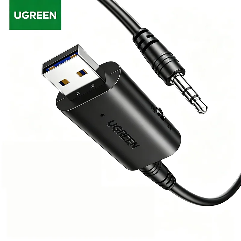 UGREEN Bluetooth 5.1 Audio Transceiver USB2.0 Male to 3.5mm Female 2-in-1 Adapter with 1M AUX Cable for Car TV PC