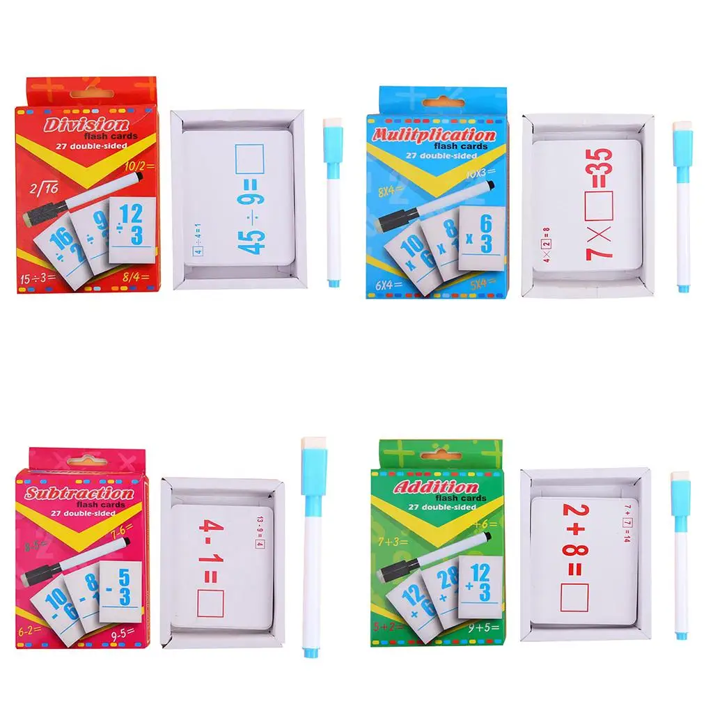 27 Pcs Double Sided Educational Arithmetic Flash Cards with Erasable Pen