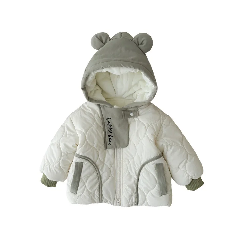 2024 Winter Korean Baby Boys Parkas Cotton Quilted Hooded Cartoon Thickened Infant Boys Jacket Toddler Boys Outerwears Coat