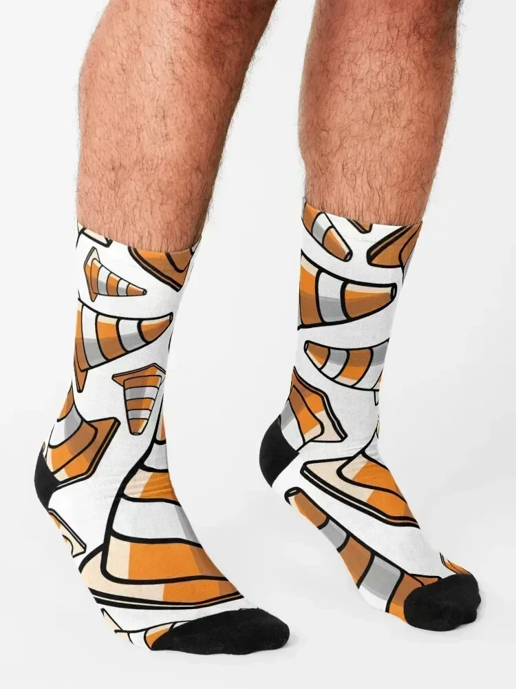 Verkehrskegel – Socken mit orangefarbenem und weißem Muster, schneeweiße, transparente Luxus-Socken für Mädchen und Herren