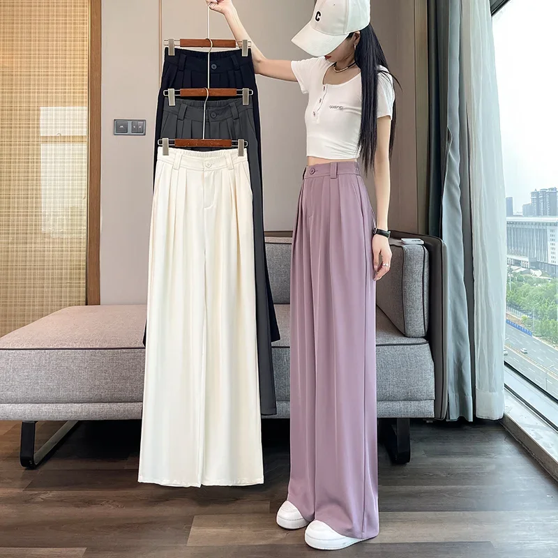 

High waisted narrow version wide leg pants for summer 2024 straight leg loose fit slimming suit pants long pants