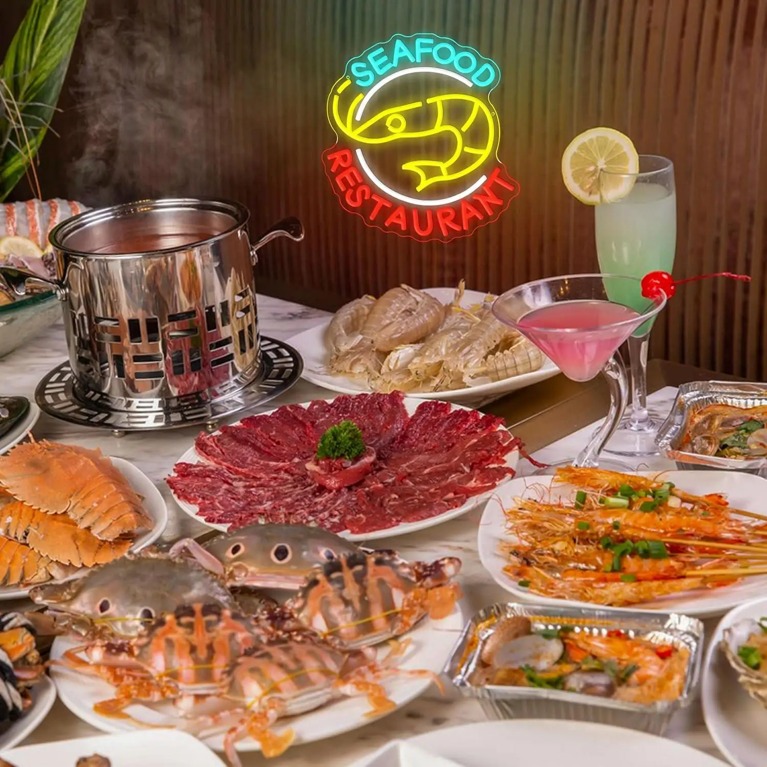 Seafood Restaurant Neon Sign Dimmable LED Light for Kitchen Cafe Shop Business Front Window Aesthetic Wall Decor Neon Billboard view 4