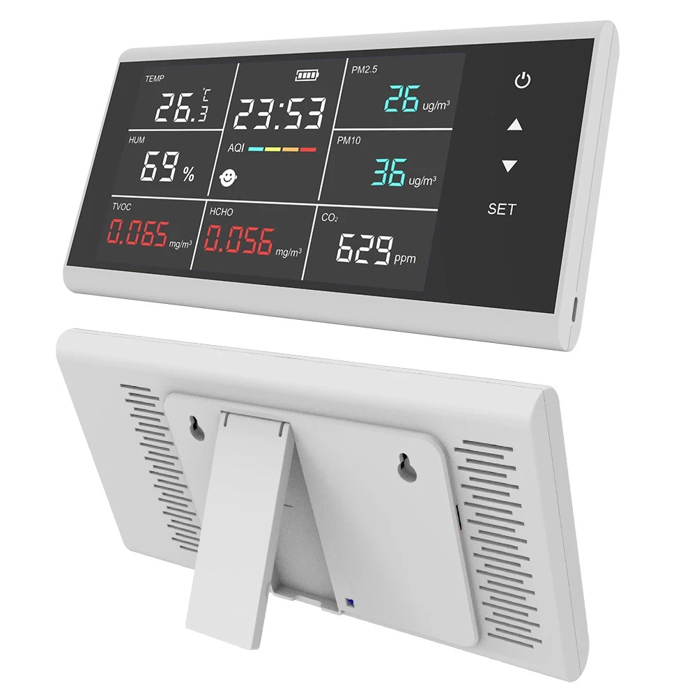 

9 in 1 Air Quality Detector DM155C Laboratory Use CO2/PM2.5/HCHO Sensor Tester Touch Display Desktop Home Monitoring Systems