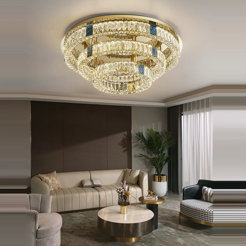 3 Layer Modern Silver Gold Crystal Dimmable Led Lamparas De Techo Ceiling Lights Ceiling Light Ceiling Lamp For Foyer Bedroom