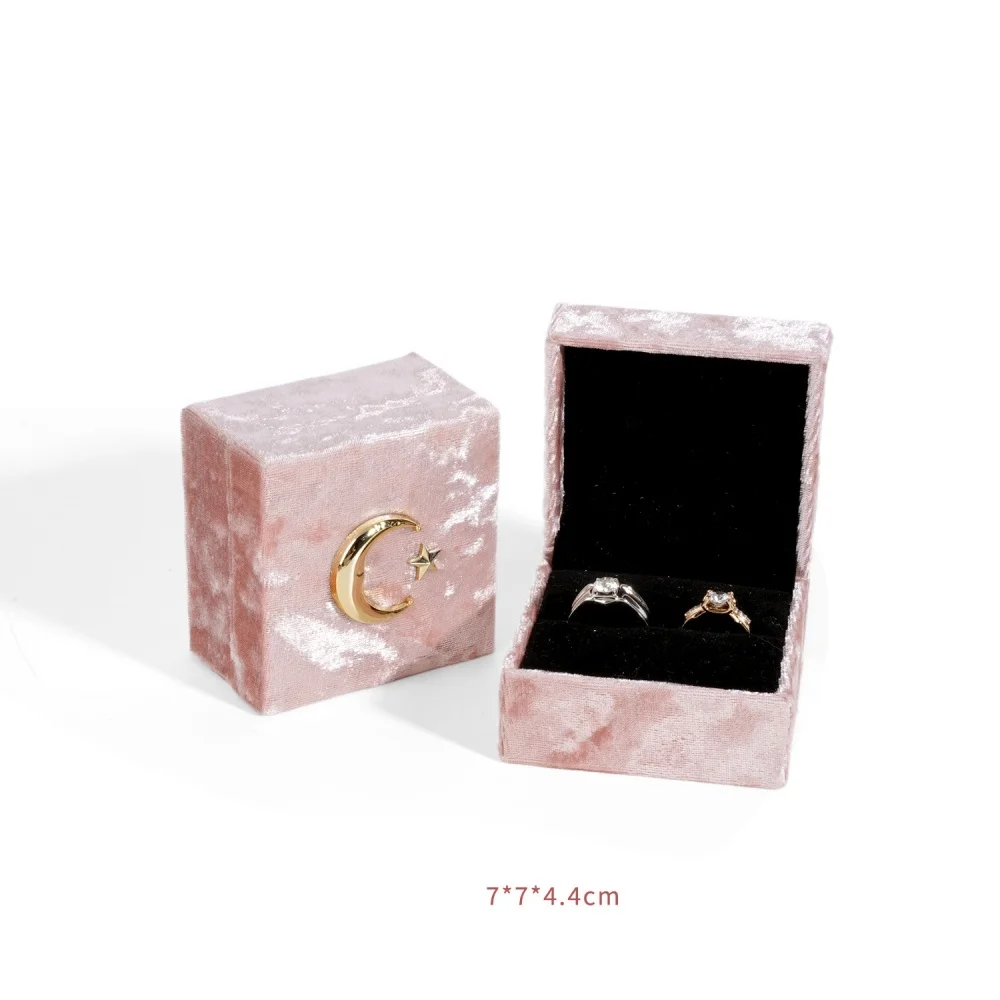 

Pink Ring Box Soft Moon Star Gift Box Necklace Display Case Decorative Velvet Jewelry Box For Jewelry Storage Birthday Gift