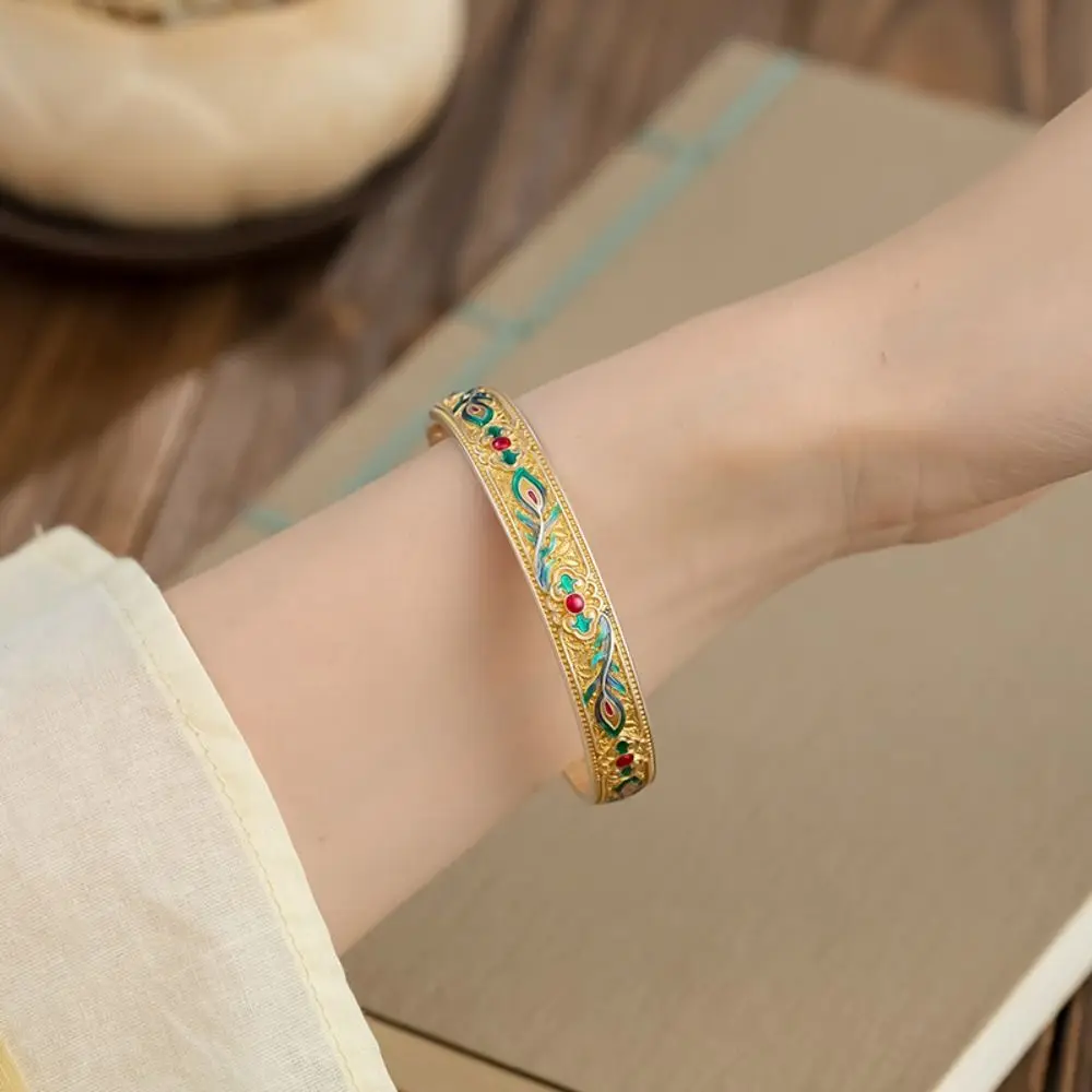 زهرة فينيكس ريشة المينا سوار كلاسيكي تقليدي المرأة سوار اليد خمر العرقية الصينية مصوغة بطريقة سوار هدية