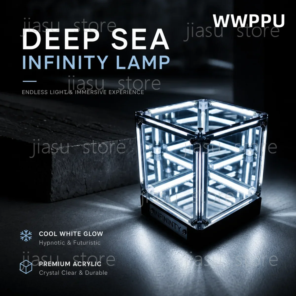 WWPPU Hypercube LED Table Lamp Multi-layer Mirror Infinity Projection Abyss Box Premium Acrylic Geek Room Decor Items