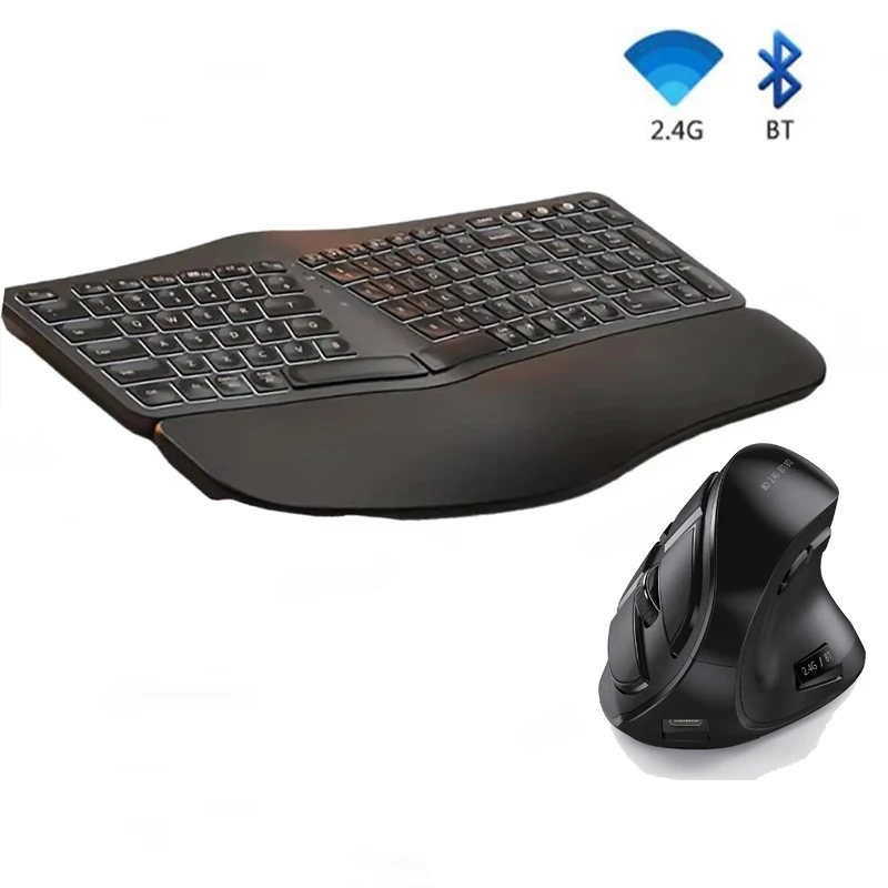 

Jomaa 2.4G+Bluetooth Wilress Keyboard and Mouse set Ergonomic Keyboard Backlit Rechageable Keyboard Comb for Laptop Computer