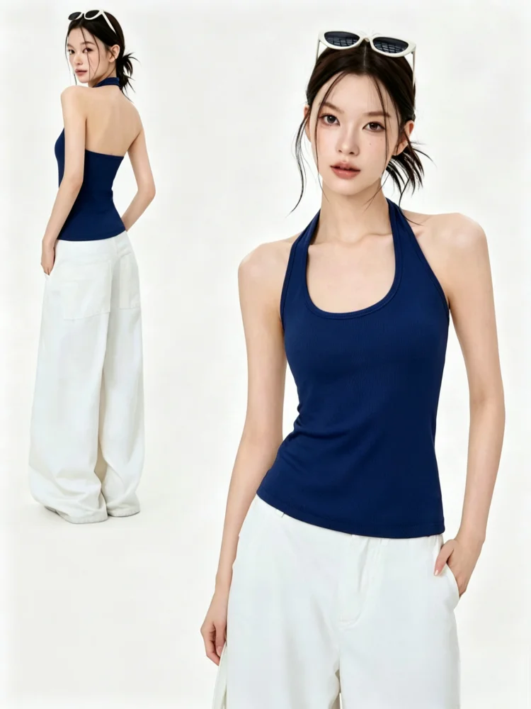 95% Cotton Halter Neck Vest Women's Spring Summer New Style Large Size Inner Wear Backless Sexy Base Tank Top Outerwear