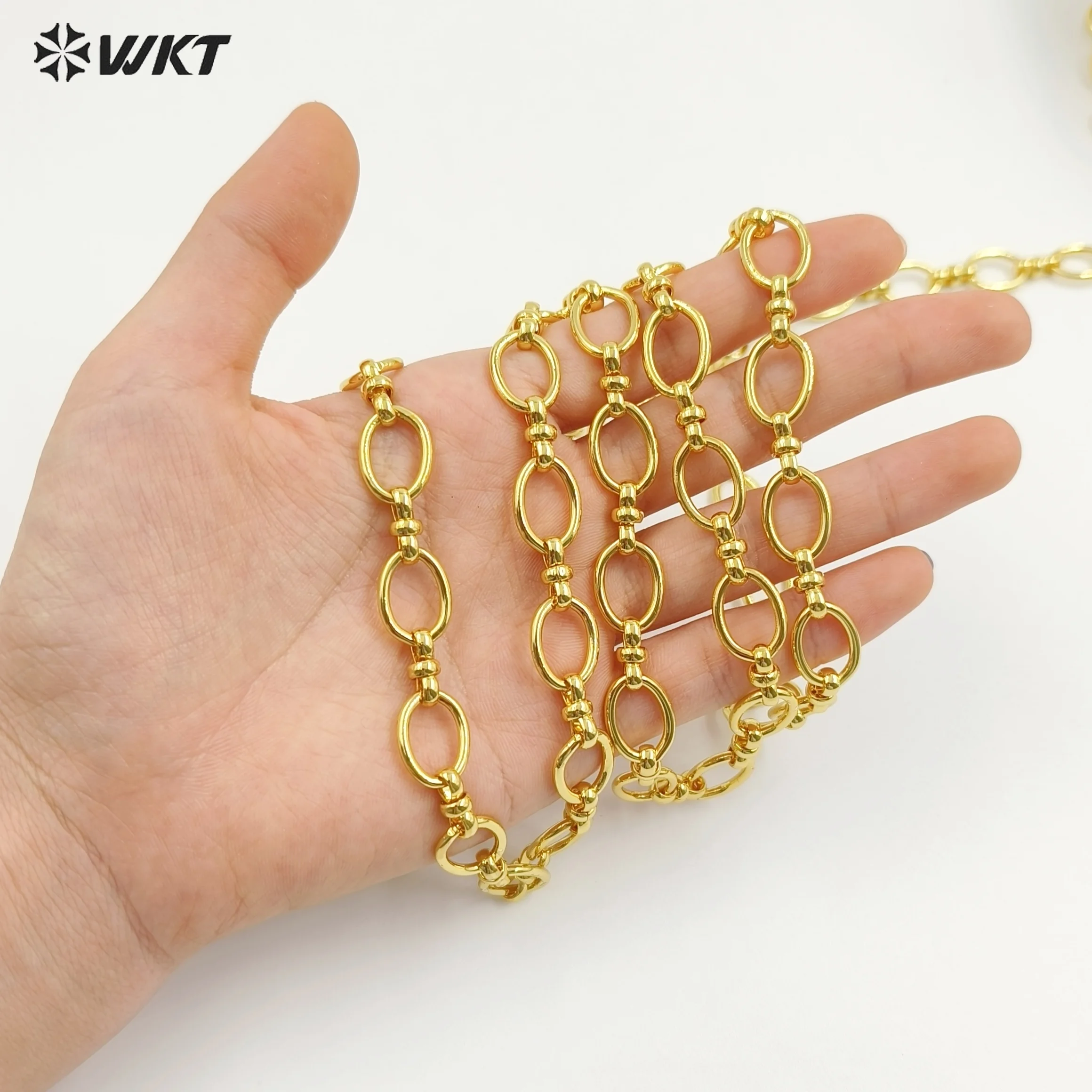 

WT-BC244 Оптовая продажа, устойчивая к потускнению желтая латунь, 18-каратное настоящее золото, цепочка для изготовления ювелирных изделий, большой дизайн овальной формы