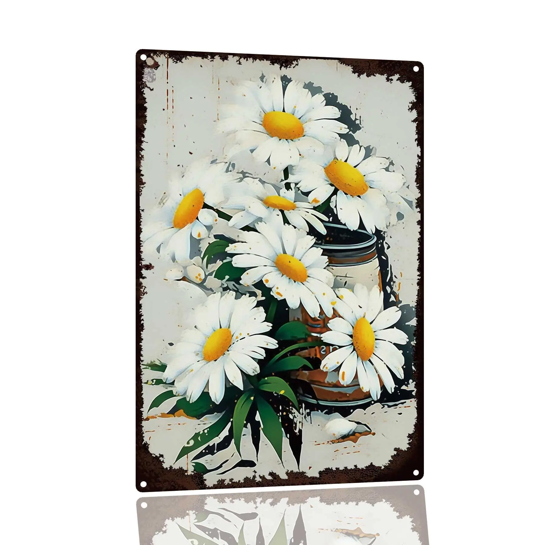 SANTUKEY Daisies Vintage Metal Tin Sign White Daisy Garden Signs Funny Wall Art Decoration For Home Cafes Pubs Kitchen Bar Garag