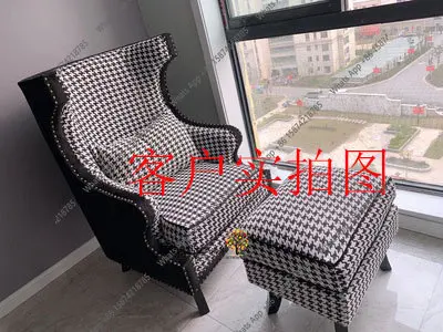 Bn Neoclassical Thousand Bird Grid Single Sofa Bedroom Wabi Sandy Wind Niche Tiger Chair Living Room Small Apartment