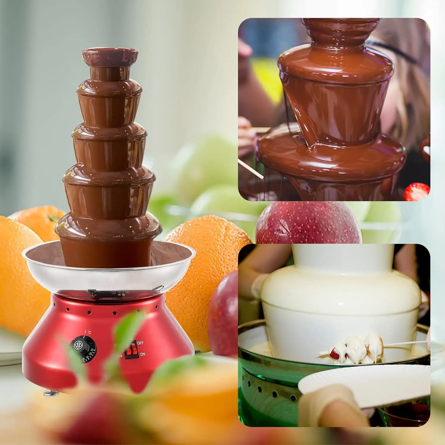 Máquina de fuente de Fondue de Chocolate de 5 niveles, máquina de calentamiento de fusión de Chocolate de acero inoxidable con torre de Fondue de Chocolate