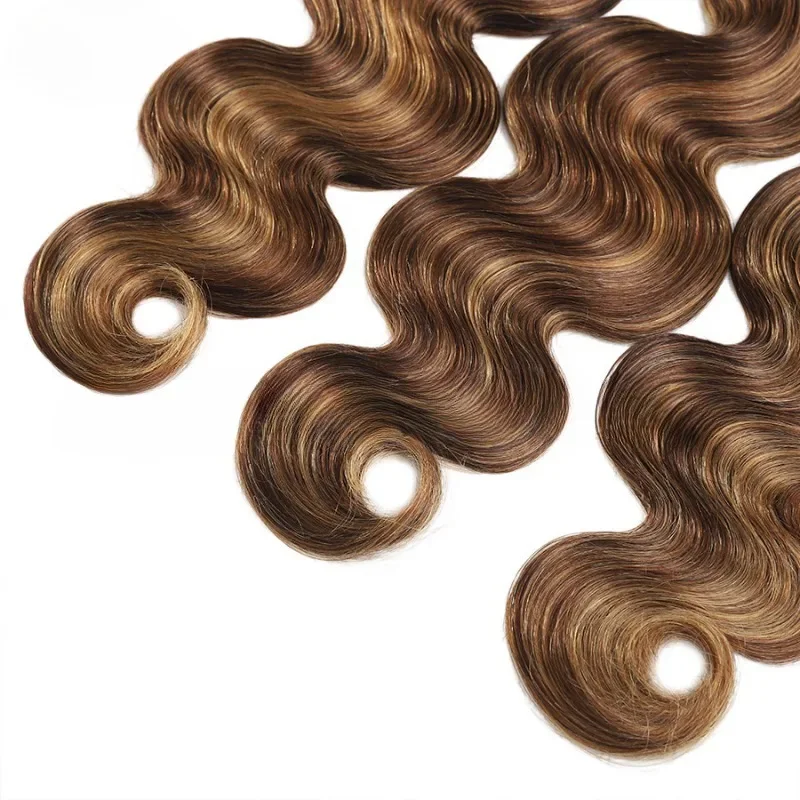 Extensões brasileiras do Weave do cabelo humano do Virgin para mulheres, onda do corpo do destaque, pacote louro do mel, P4 27, 100g pelo PC