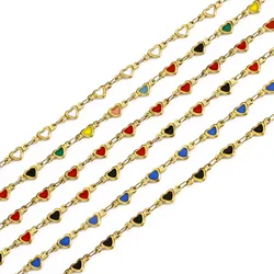 1 Meter 304 Stainless Steel Chain For Handmade DIY Jewelry Making Findings 18K Gold Color Heart Enamel Connector Chains 5mm