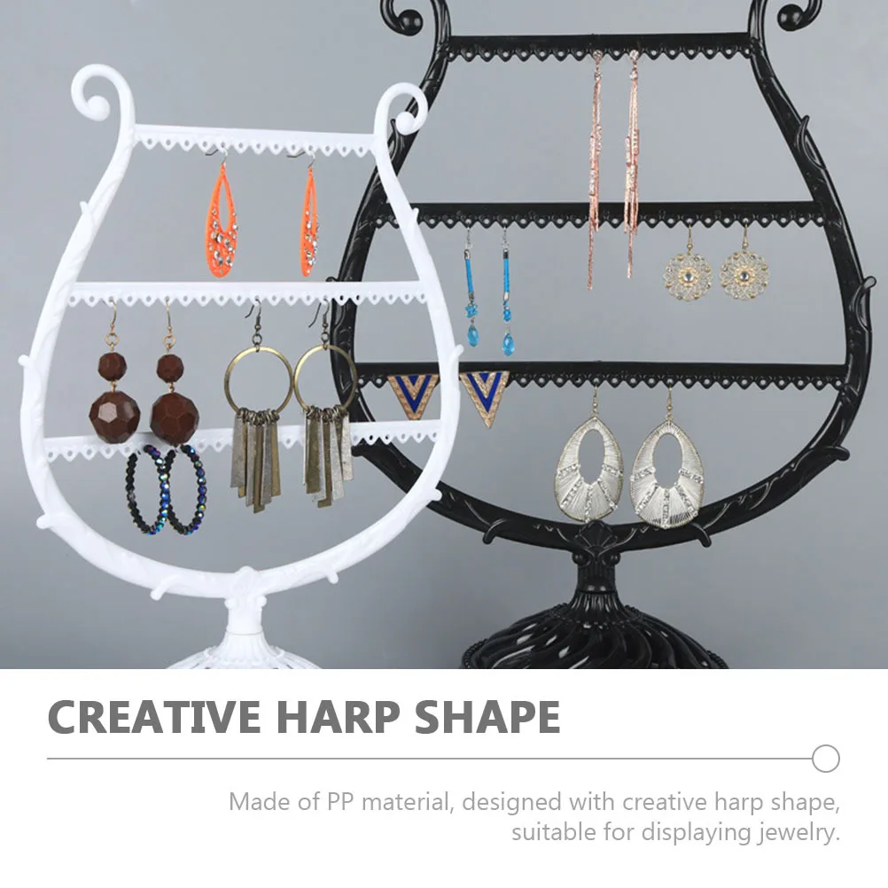 

2Pcs Harp Shaped Jewelry Display Rack Decorative Plastic Earring Stand for Desktop Home Store Jewelry Organizer Shelf Holder