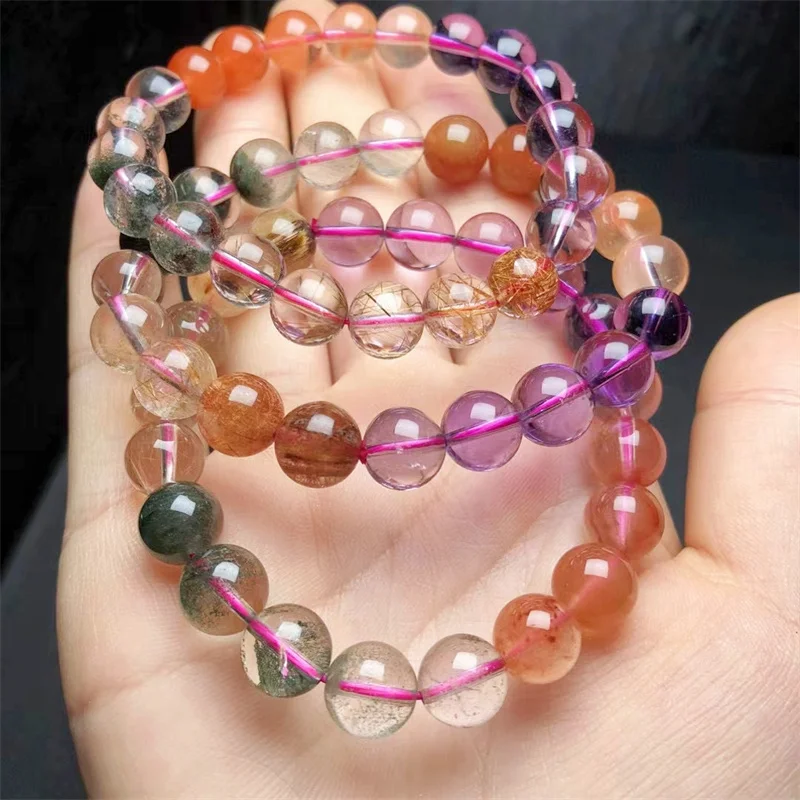 

Natural Colored Hair Quartz Bracelet String Charms Strand Women Men Exquisite Jewelry Gift Healing Crystal Energy Gift 1pcs 10MM