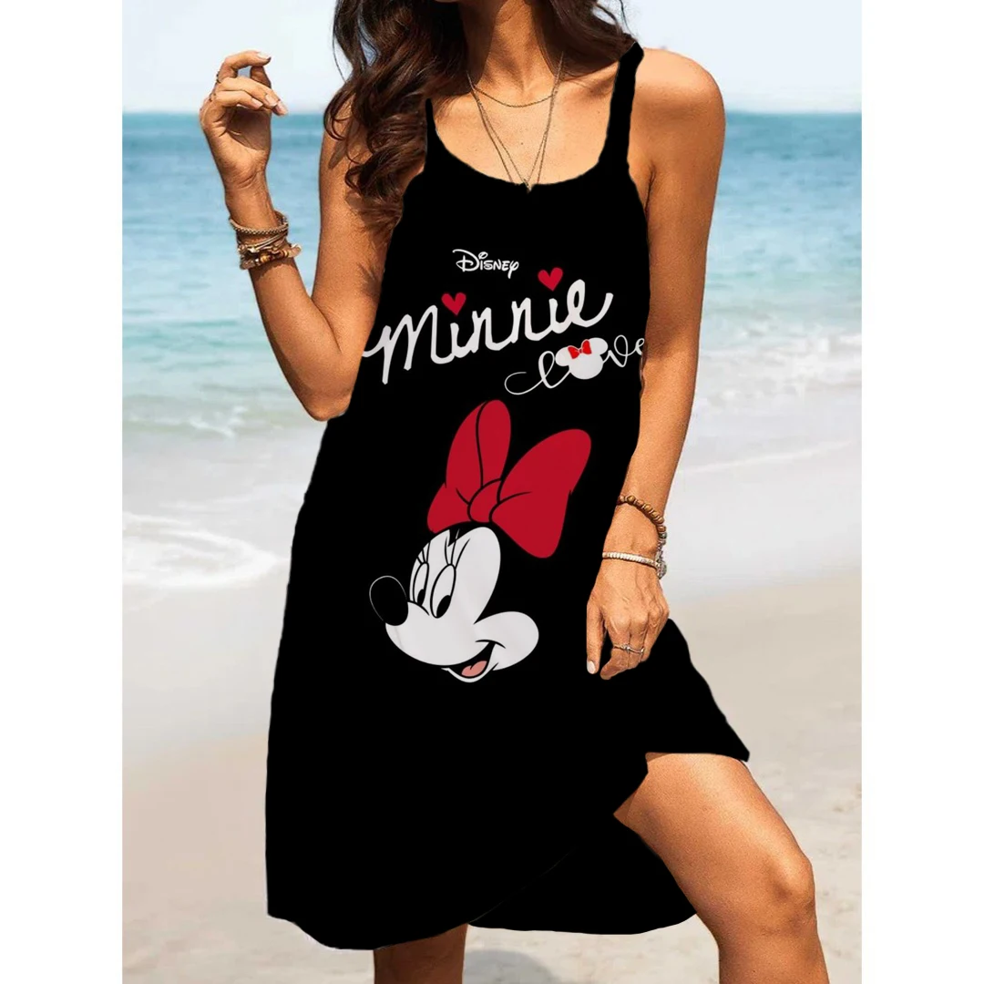 

Women's Beach Dresses Disney-Mickey Minnie Dresses for Women 2024 Summer Fashion Sling Print Sexy Skinny Seaside Casual Oversize